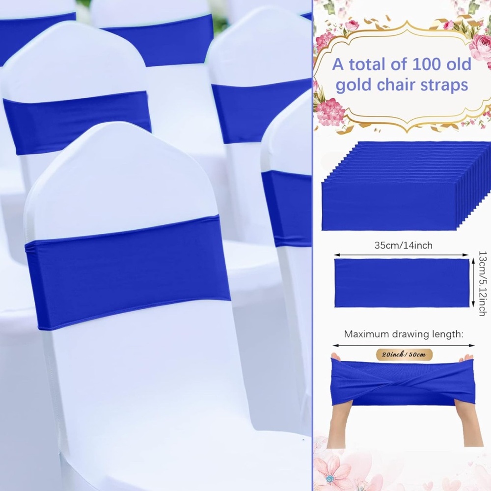 Spandex Chair Sashes w/o Buckle (Blue, 100 Pcs)